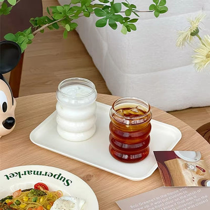 Retro Corrugated Glass Cup – Transparent Coffee, Milk, Juice & Tea Drinkware for Home