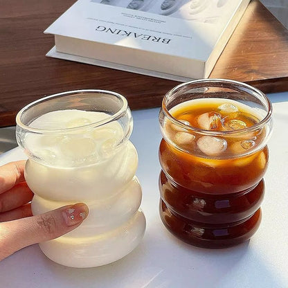 Retro Corrugated Glass Cup – Transparent Coffee, Milk, Juice & Tea Drinkware for Home