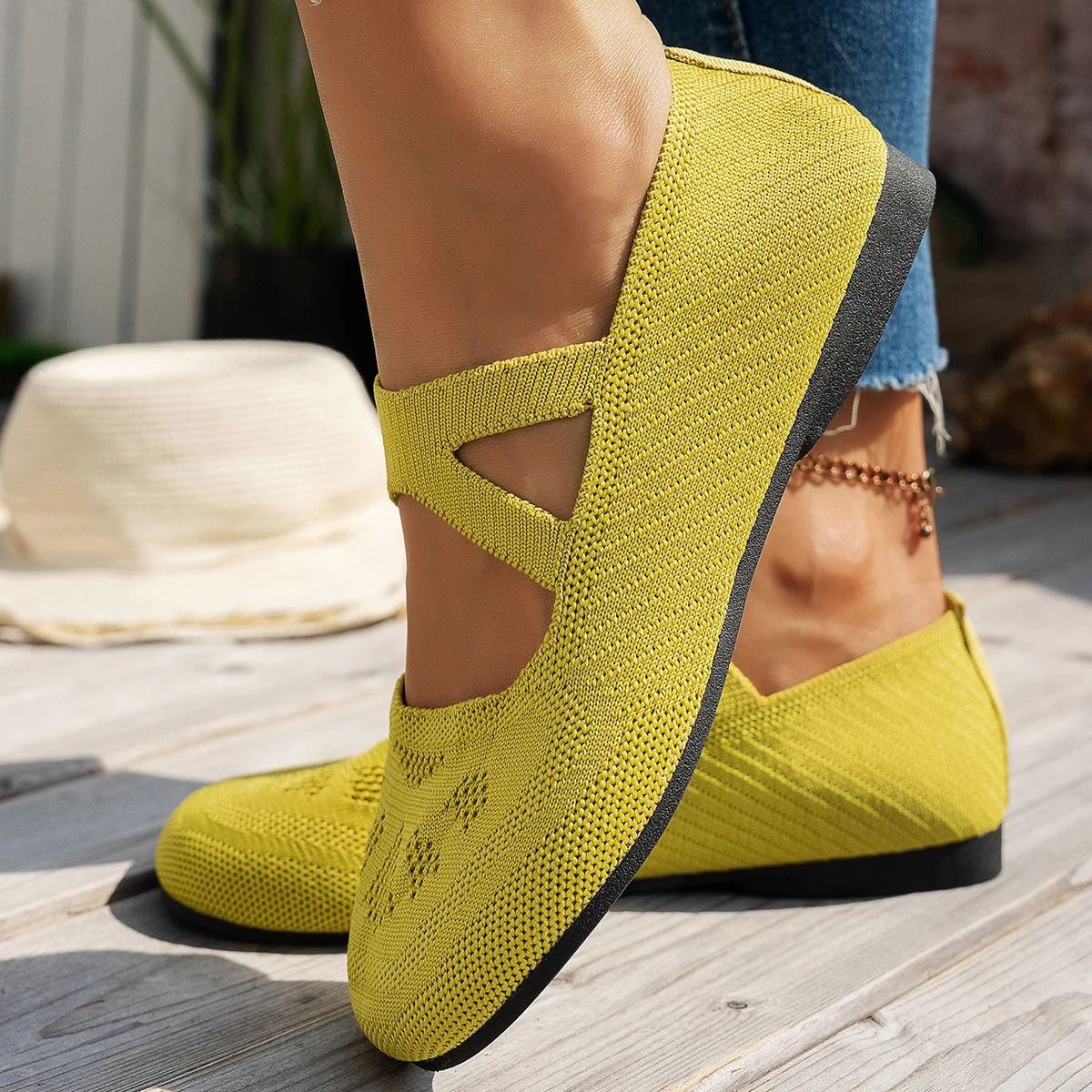 Knitted Mary Jane Ballet Shoes Round Toe Comfortable Flats