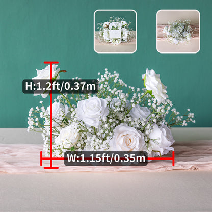 Elegant 2ft Tall White Rose Silk Flower Arrangement with Green Baby's Breath, Wedding Table Centerpiece Decor