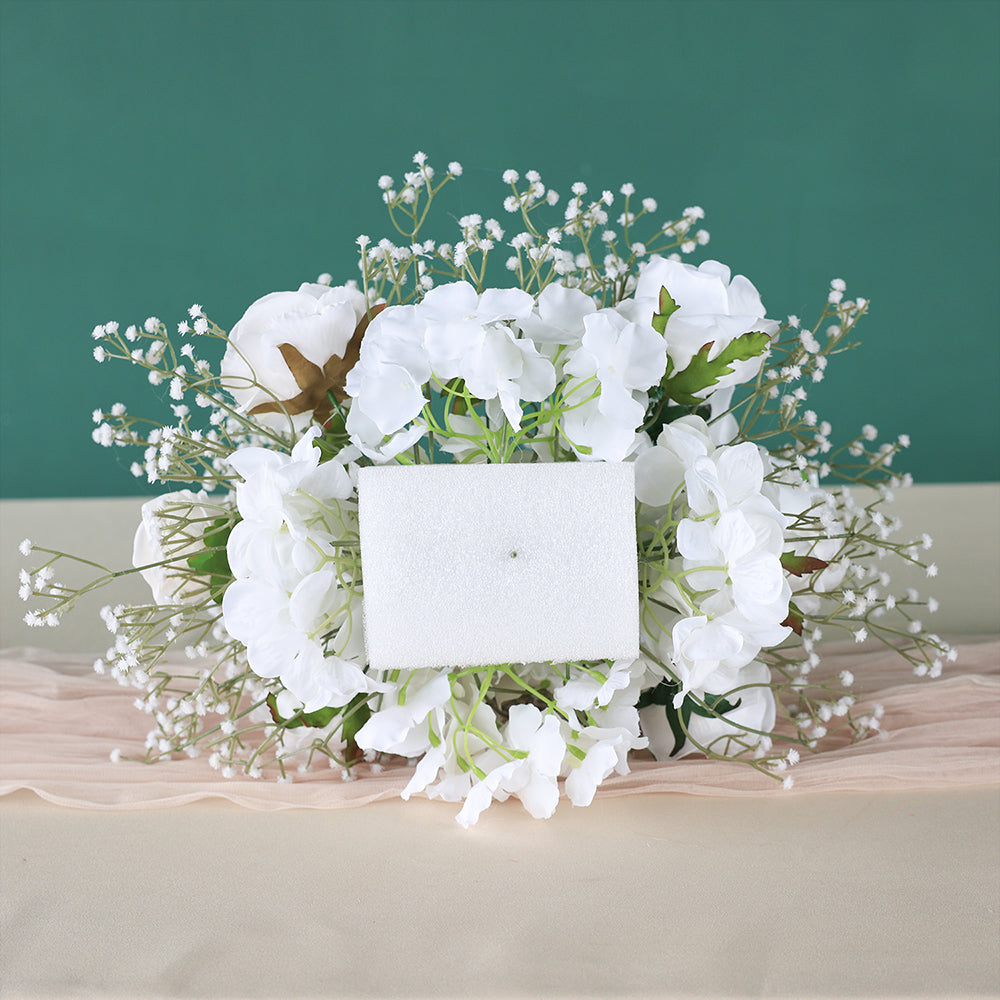 Elegant 2ft Tall White Rose Silk Flower Arrangement with Green Baby's Breath, Wedding Table Centerpiece Decor