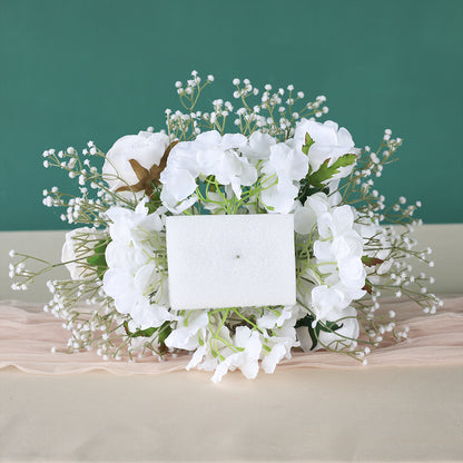 Elegant 2ft Tall White Rose Silk Flower Arrangement with Green Baby's Breath, Wedding Table Centerpiece Decor