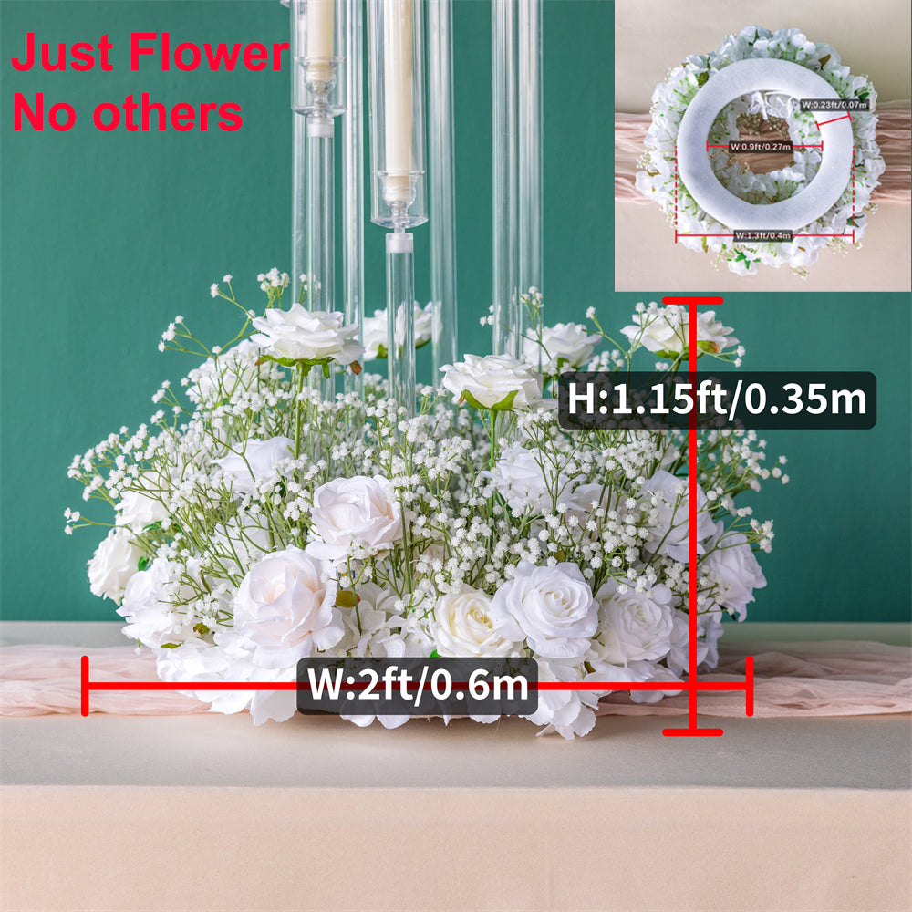 Elegant 2ft Tall White Rose Silk Flower Arrangement with Green Baby's Breath, Wedding Table Centerpiece Decor