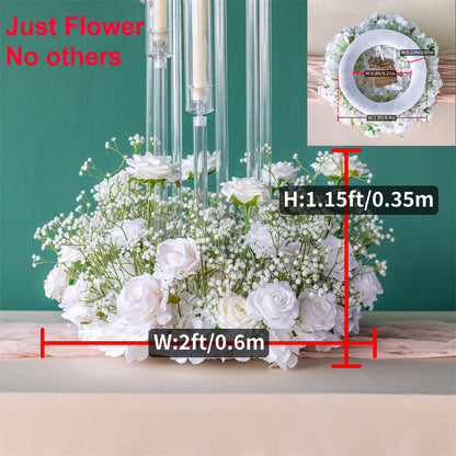 Elegant 2ft Tall White Rose Silk Flower Arrangement with Green Baby's Breath, Wedding Table Centerpiece Decor