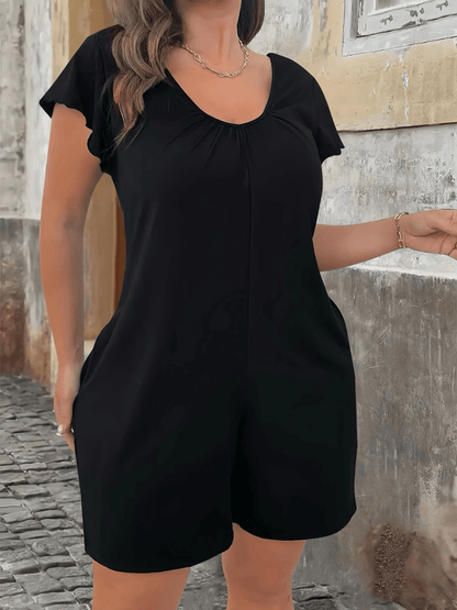 Plus Size V Neck Jumpsuit with Flounce Sleeves and Pockets Casual Chic Summer Outfit