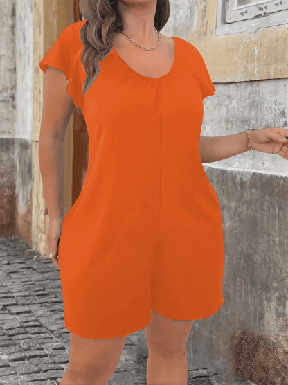 Plus Size V Neck Jumpsuit with Flounce Sleeves and Pockets Casual Chic Summer Outfit