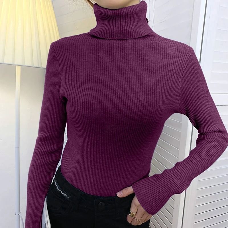 Women Fall Turtleneck Sweater Knitted Soft Pullover Cashmere Jumper
