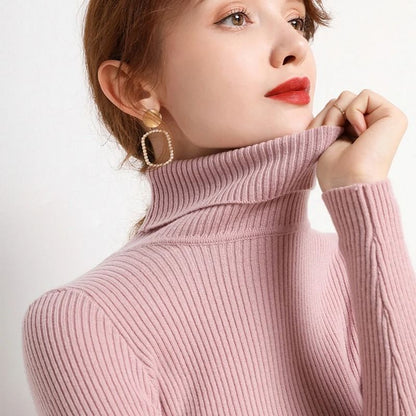 Women Fall Turtleneck Sweater Knitted Soft Pullover Cashmere Jumper