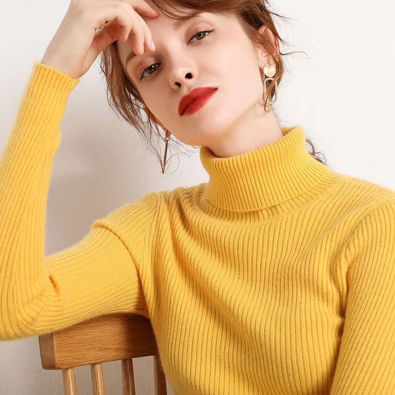 Women Fall Turtleneck Sweater Knitted Soft Pullover Cashmere Jumper