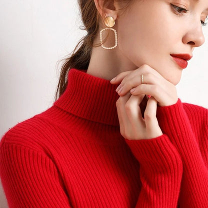 Women Fall Turtleneck Sweater Knitted Soft Pullover Cashmere Jumper
