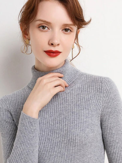 Women Fall Turtleneck Sweater Knitted Soft Pullover Cashmere Jumper