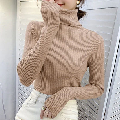 Women Fall Turtleneck Sweater Knitted Soft Pullover Cashmere Jumper