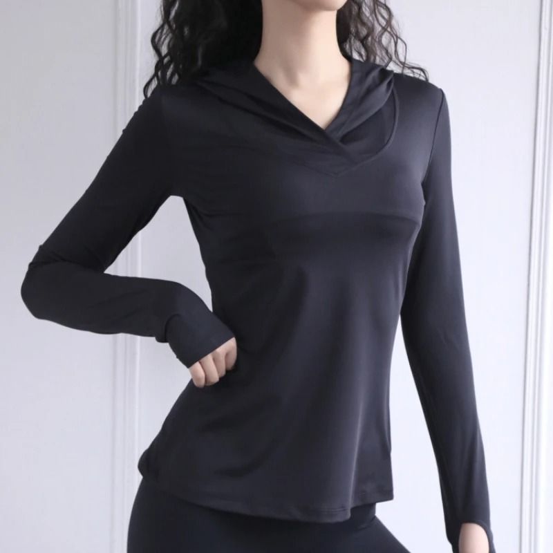 Womens Long Sleeve Yoga Hoodie with Thumb Holes and Breathable Mesh