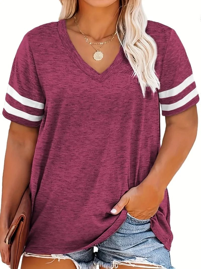 Womens Plus Size Casual V Neck Short Sleeve Loose T Shirt