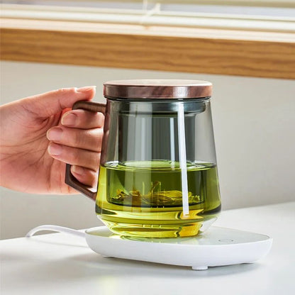 Glass Tea Cup with Wood Handle and Built-In Filter for Kung Fu Tea Rituals