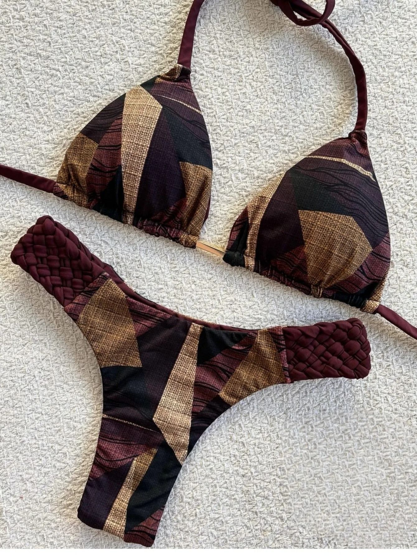 Womens RUOTONSEPT Print Halter Mini Thong High Cut Bikini Set