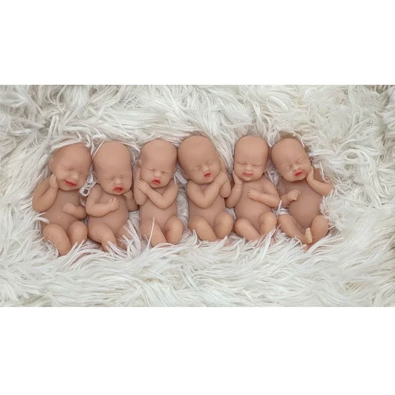 Set of 6 Mini Silicone Reborn Baby Dolls Soft Full Body Anti-Stress Collectible Toys