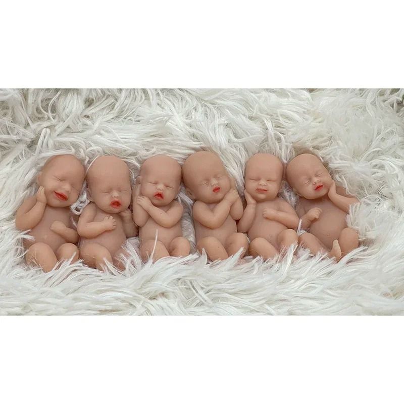 Set of 6 Mini Silicone Reborn Baby Dolls Soft Full Body Anti-Stress Collectible Toys