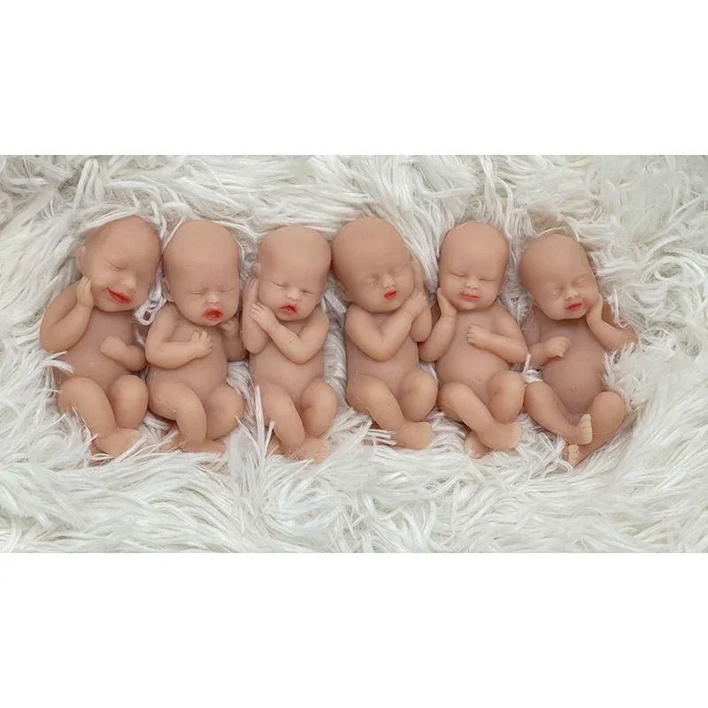 Set of 6 Mini Silicone Reborn Baby Dolls Soft Full Body Anti-Stress Collectible Toys