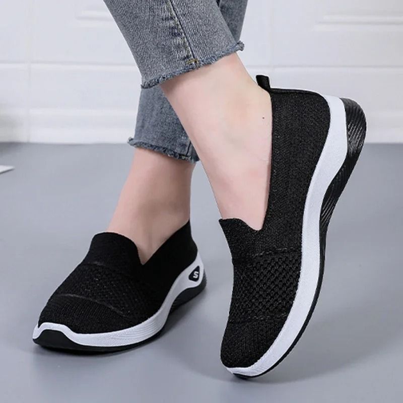 Womens Breathable Wedge Heel Slip On Walking Loafers