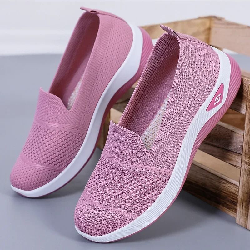 Womens Breathable Wedge Heel Slip On Walking Loafers