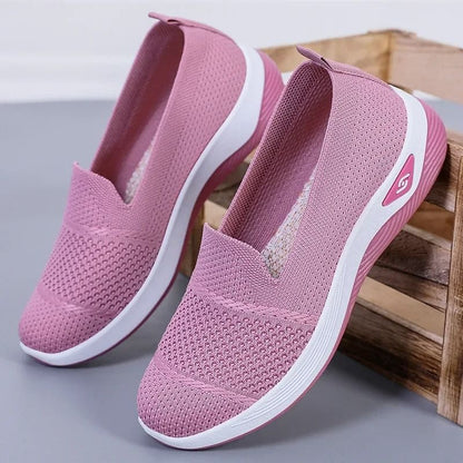 Womens Breathable Wedge Heel Slip On Walking Loafers
