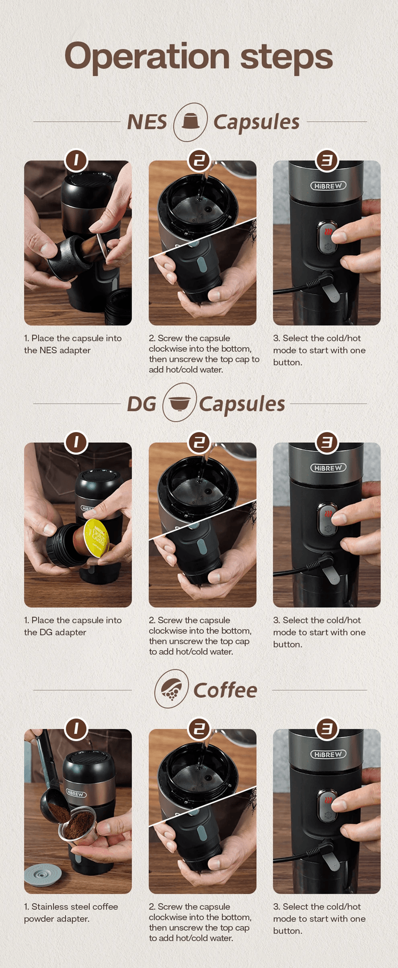 Portable Coffee Maker for Car and Home with Capsule and Ground Compatibility