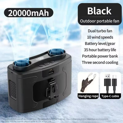 Socoolfan 20000mAh Portable Waist & Neck Fan – Strong Wind Outdoor Fan with Power Bank for Sports and Work