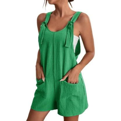 Women Strappy Sleeveless Loose Short Jumpsuit with Pockets Casual Summer Overalls