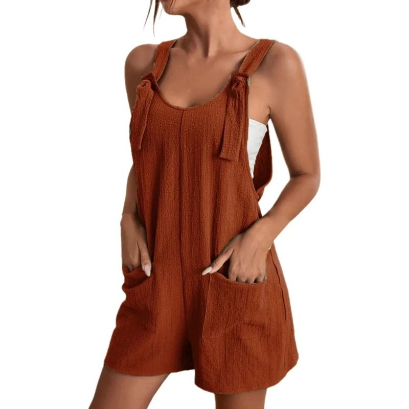 Women Strappy Sleeveless Loose Short Jumpsuit with Pockets Casual Summer Overalls