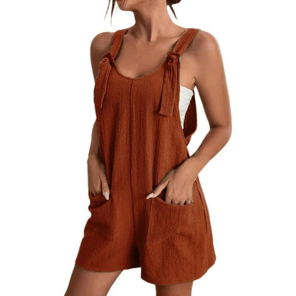 Women Strappy Sleeveless Loose Short Jumpsuit with Pockets Casual Summer Overalls
