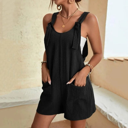 Women Strappy Sleeveless Loose Short Jumpsuit with Pockets Casual Summer Overalls