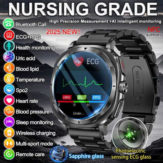 2025 Smart Health Watch for Men and Women – ECG + PPG, Uric Acid Monitor, Blood Pressure, Blood Oxygen & Body Fat Analys