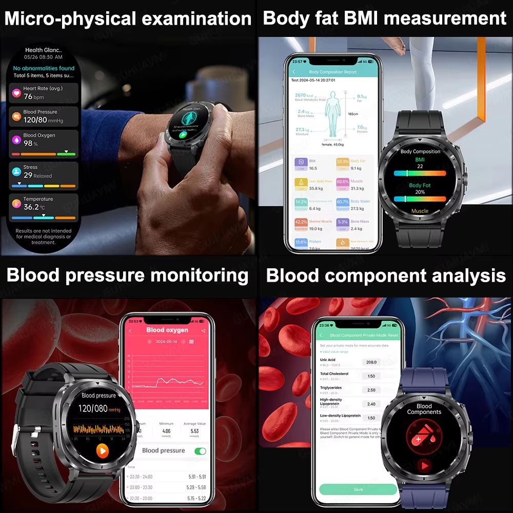 2025 Smart Health Watch for Men and Women – ECG + PPG, Uric Acid Monitor, Blood Pressure, Blood Oxygen & Body Fat Analys