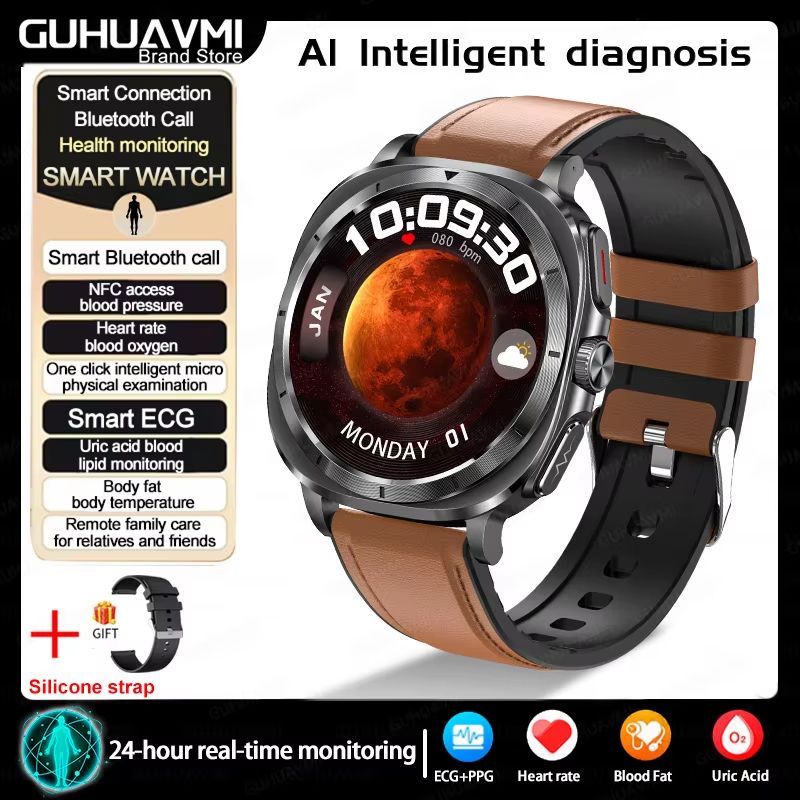 2025 Smart Health Watch for Men and Women – ECG + PPG, Uric Acid Monitor, Blood Pressure, Blood Oxygen & Body Fat Analys