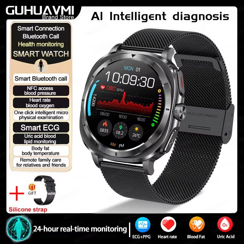 2025 Smart Health Watch for Men and Women – ECG + PPG, Uric Acid Monitor, Blood Pressure, Blood Oxygen & Body Fat Analys