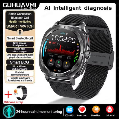2025 Smart Health Watch for Men and Women – ECG + PPG, Uric Acid Monitor, Blood Pressure, Blood Oxygen & Body Fat Analys