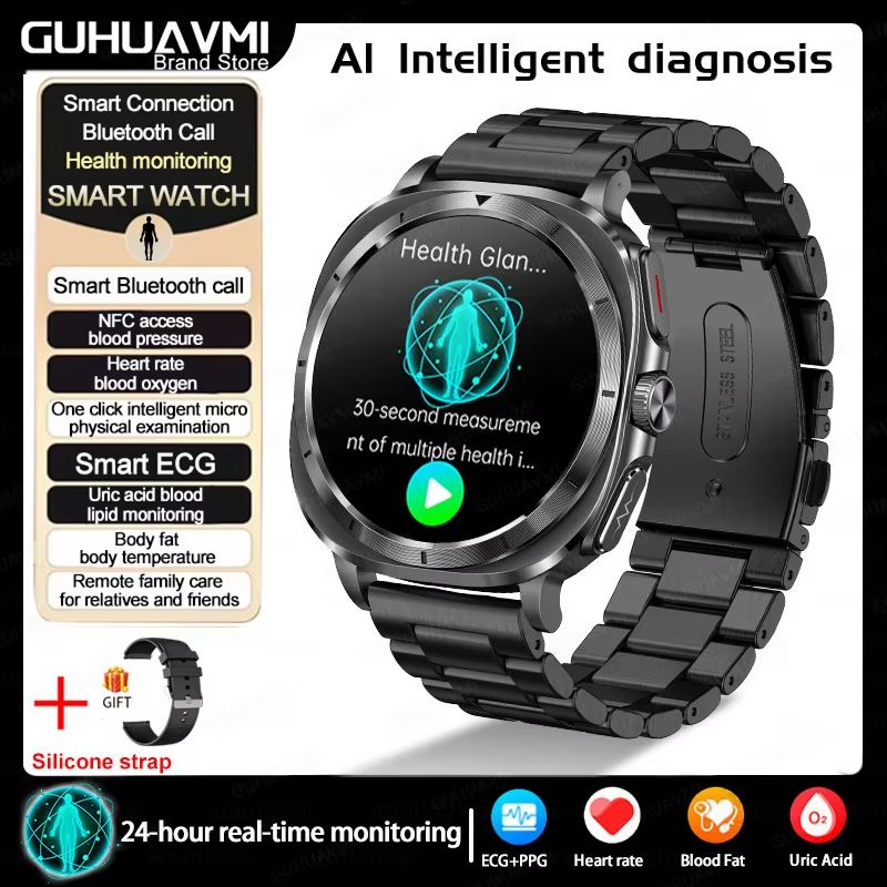 2025 Smart Health Watch for Men and Women – ECG + PPG, Uric Acid Monitor, Blood Pressure, Blood Oxygen & Body Fat Analys