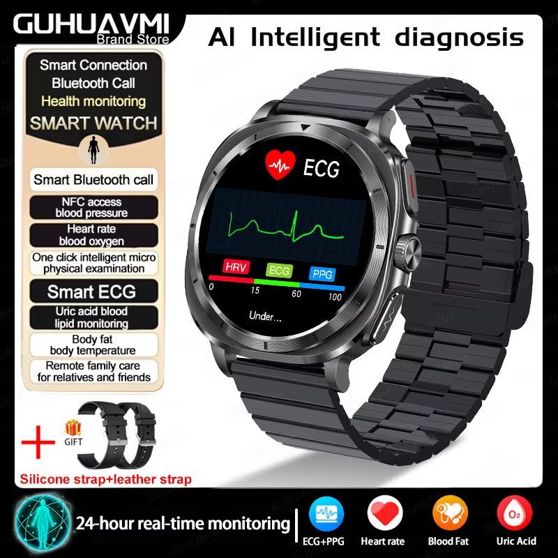 2025 Smart Health Watch for Men and Women – ECG + PPG, Uric Acid Monitor, Blood Pressure, Blood Oxygen & Body Fat Analys
