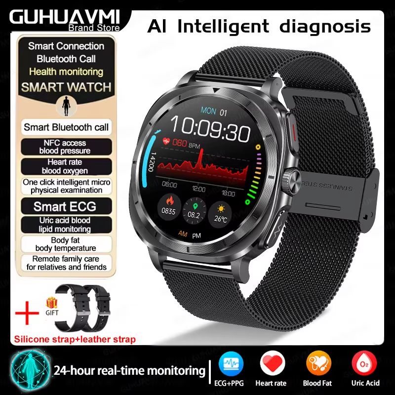 2025 Smart Health Watch for Men and Women – ECG + PPG, Uric Acid Monitor, Blood Pressure, Blood Oxygen & Body Fat Analys