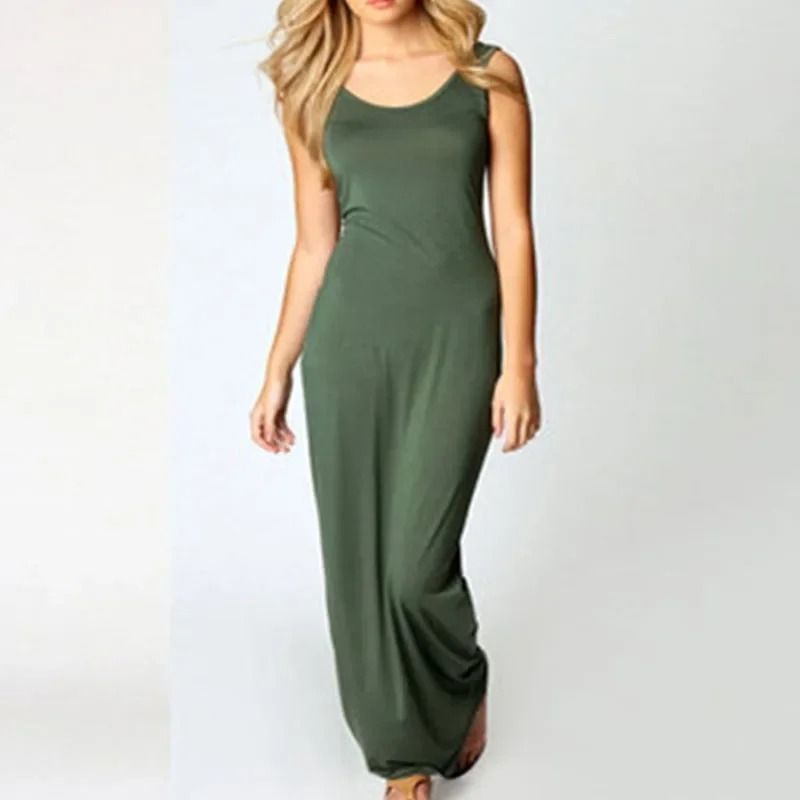 Sleeveless Women High Stretch Maxi Dress