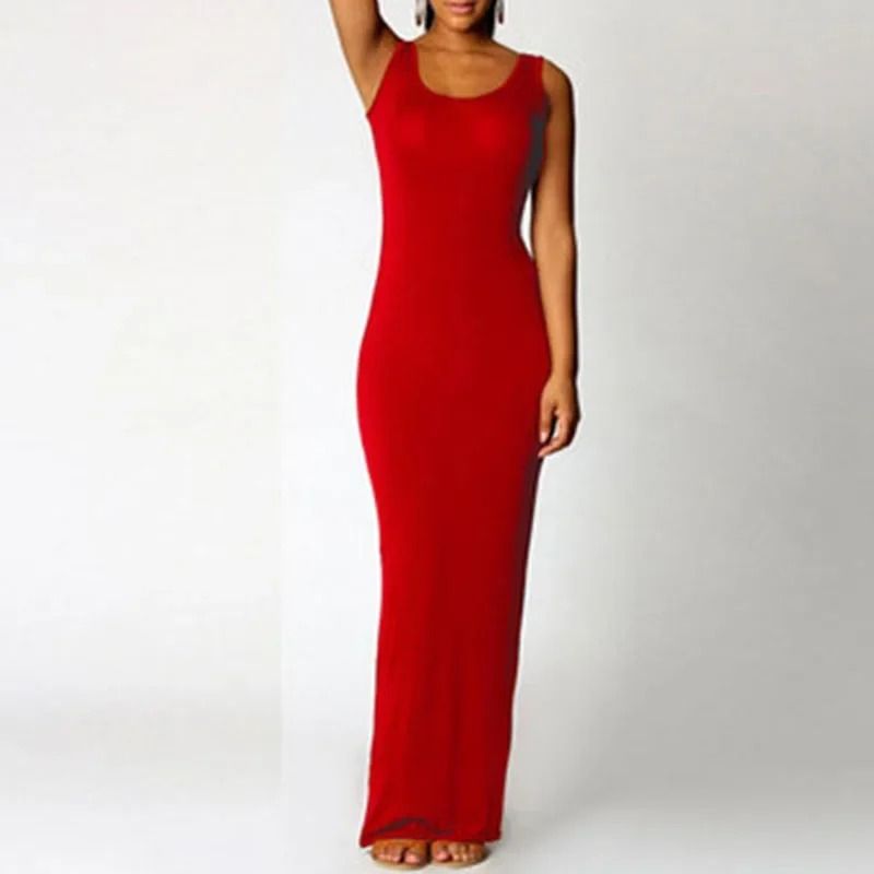 Sleeveless Women High Stretch Maxi Dress
