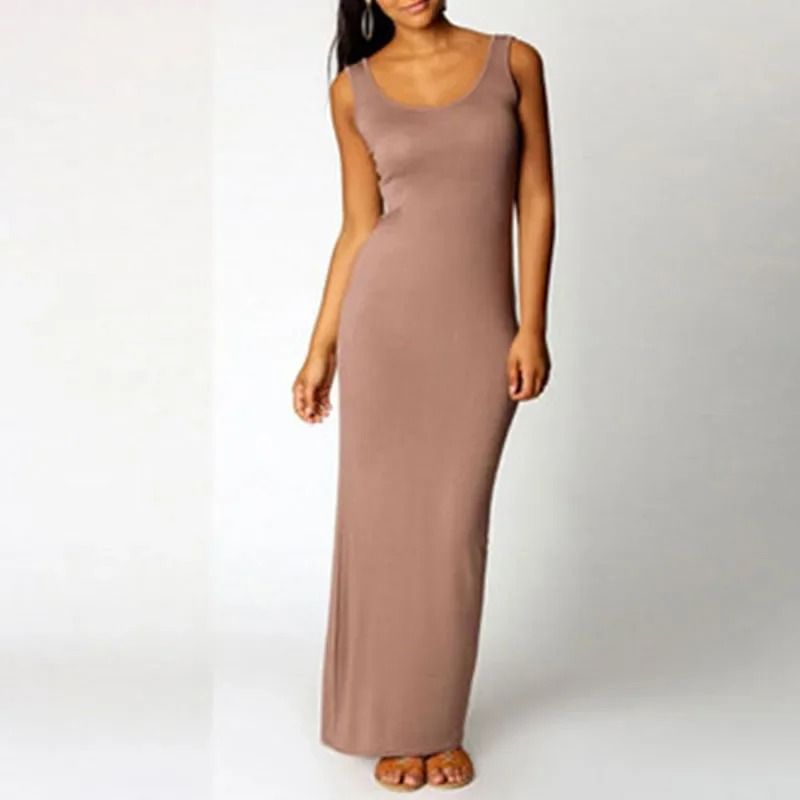 Sleeveless Women High Stretch Maxi Dress