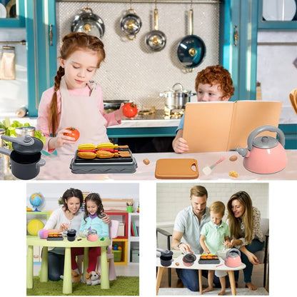 Montessori Kids Kitchen Play Set with Pretend Food, Pots & Pans for Toddlers