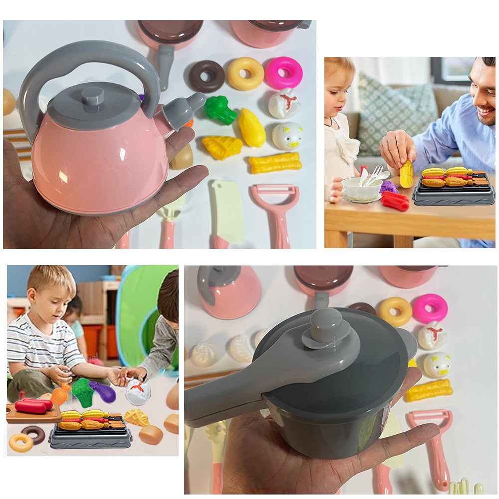 Montessori Kids Kitchen Play Set with Pretend Food, Pots & Pans for Toddlers