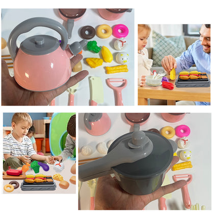 Montessori Kids Kitchen Play Set with Pretend Food, Pots & Pans for Toddlers