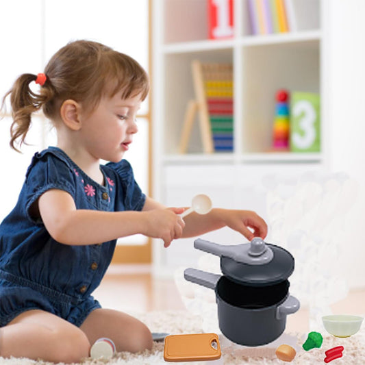 Montessori Kids Kitchen Play Set with Pretend Food, Pots & Pans for Toddlers