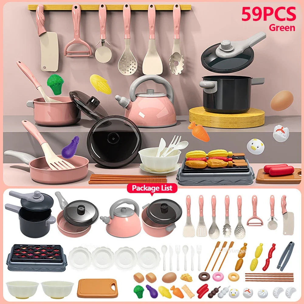 Montessori Kids Kitchen Play Set with Pretend Food, Pots & Pans for Toddlers