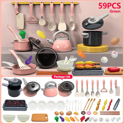 Montessori Kids Kitchen Play Set with Pretend Food, Pots & Pans for Toddlers
