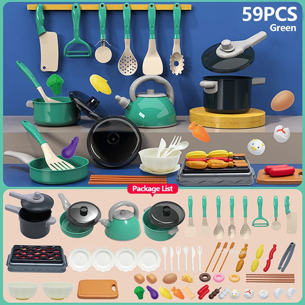 Montessori Kids Kitchen Play Set with Pretend Food, Pots & Pans for Toddlers